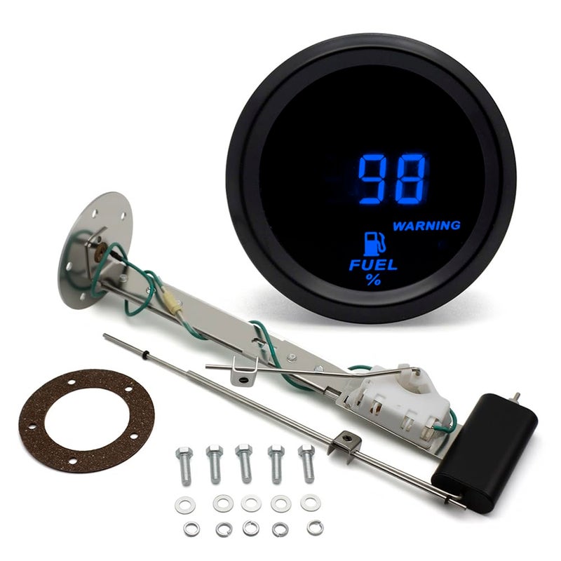 SINCO TECH 2 Inches 52mm Car Fuel Level with Fuel Tank Sending Digital Gauge Automobile Blue Backlight 12v Universal Meter - Image 1